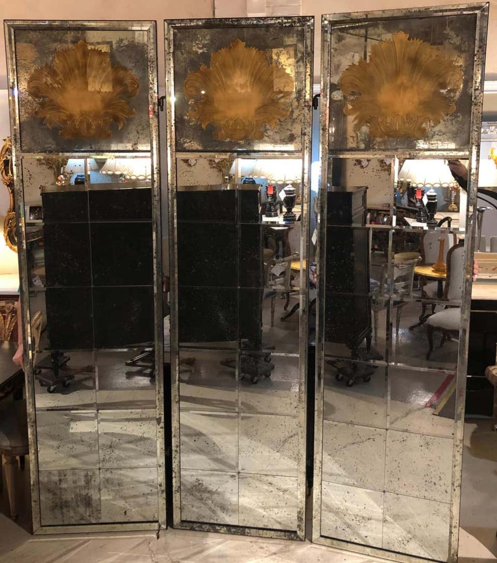 Pair of Art Deco Fashioned Three-Panel Mirrored Room Dividers or Folding Screens - 4