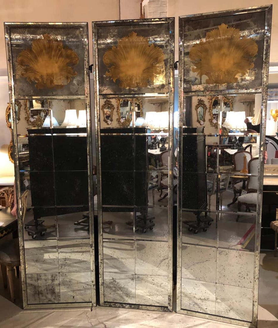 Pair of Art Deco Fashioned Three-Panel Mirrored Room Dividers or Folding Screens - 5
