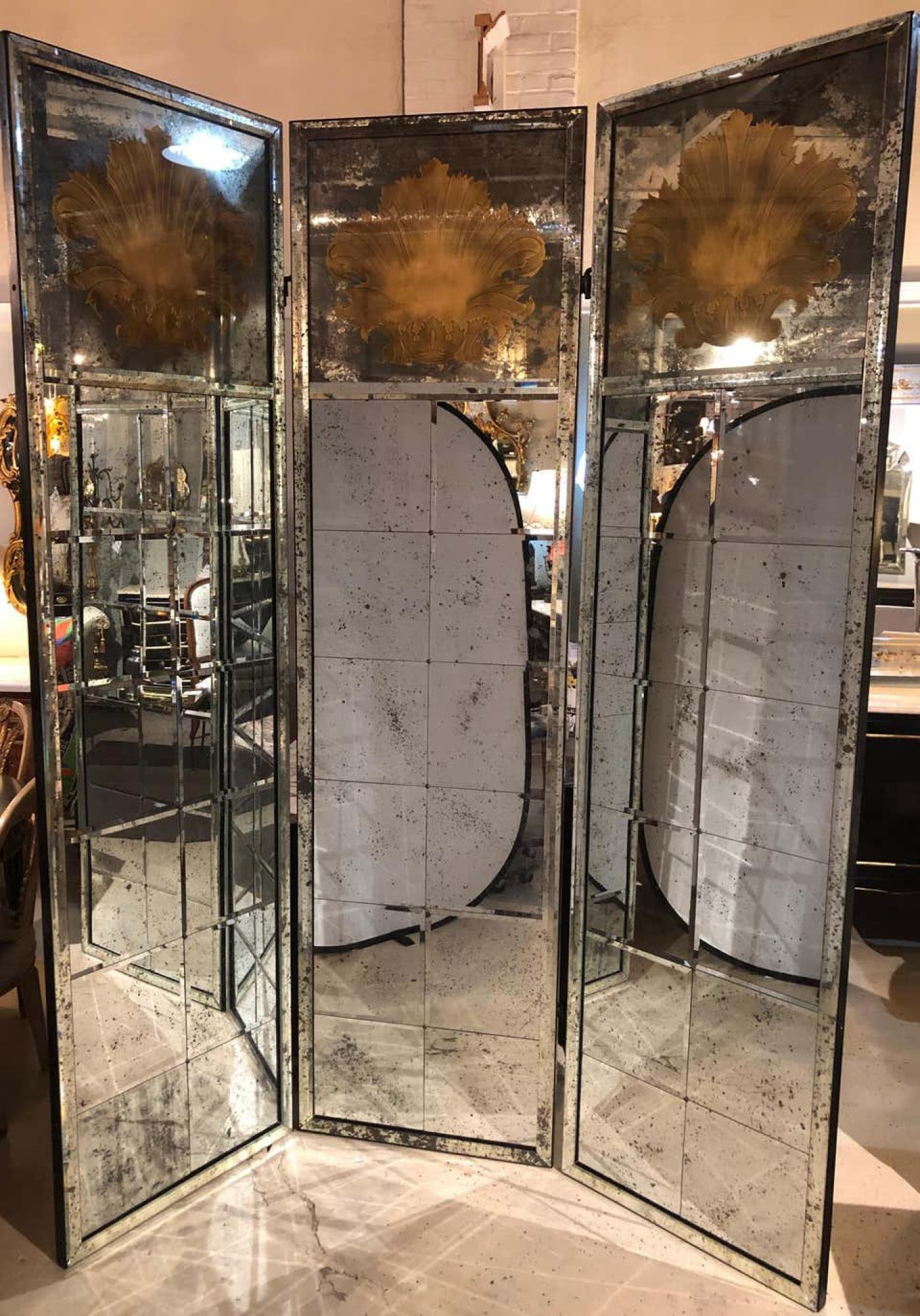 Pair of Art Deco Fashioned Three-Panel Mirrored Room Dividers or Folding Screens - 6