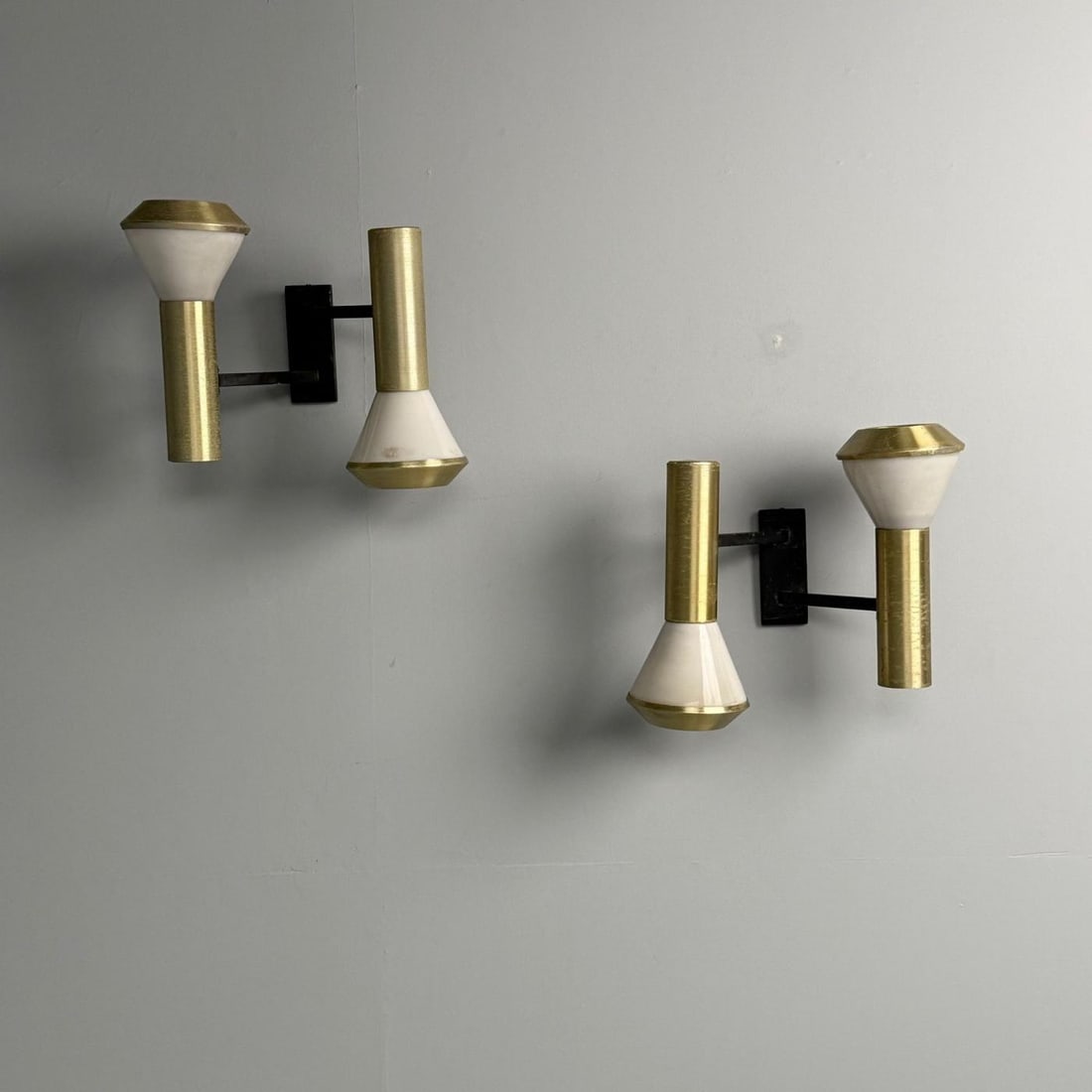 Stilux, Italian Mid-Century Modern, Wall Sconces, Brass, Aluminum, Italy, 1960s - 4
