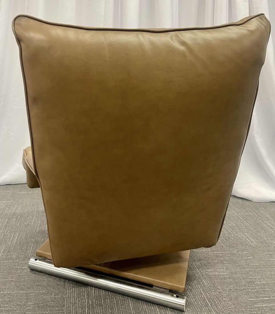 Vintage Leather Swivel, Lounge Chair With Ottoman, Percival Lafer Style, Steel - 12