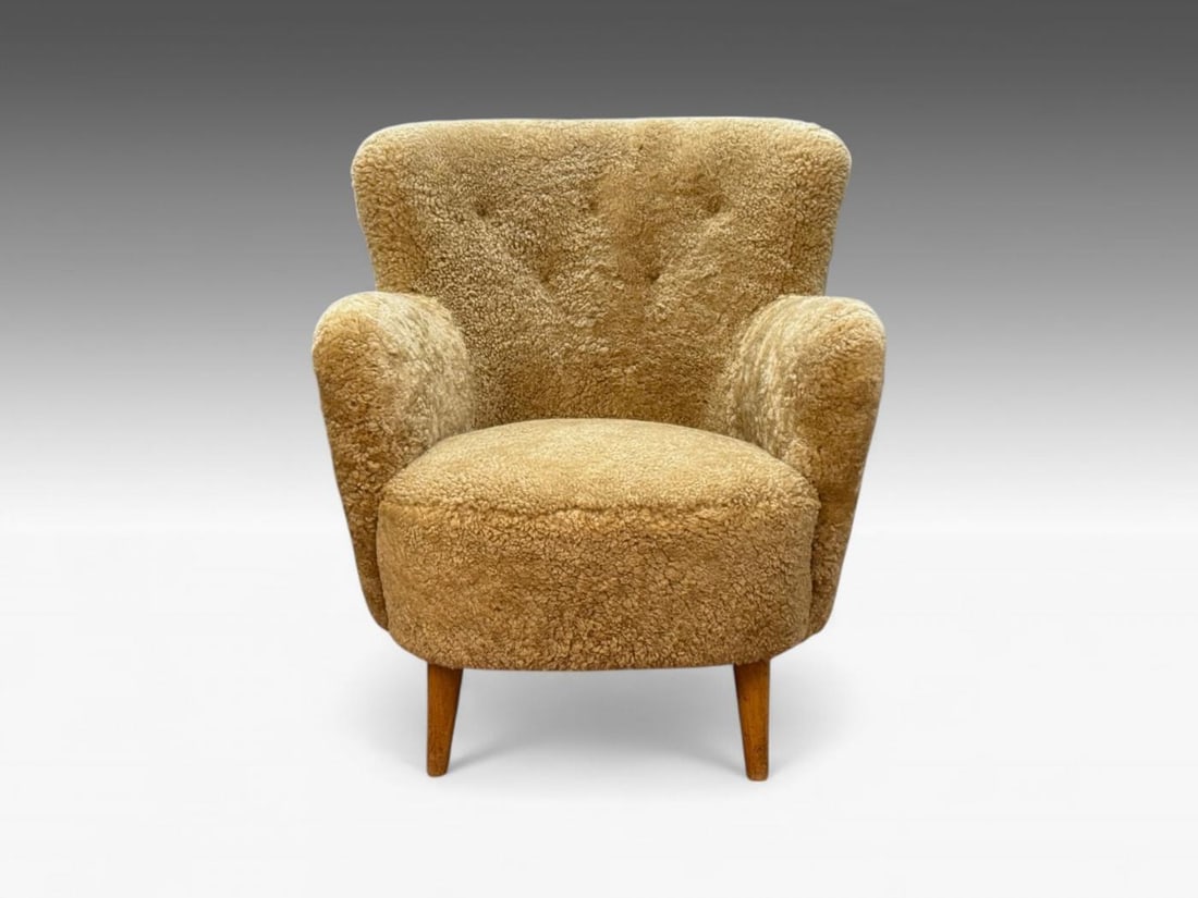 Danish Modern, Honey Sheepskin, Beech, Organic Lounge Chairs, Denmark, 1940s - 6
