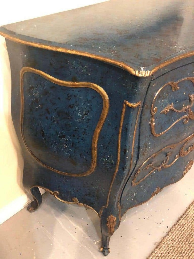 Single Royal Blue and Parcel-Gilt Decorated Bombay Commode or Chest - 10