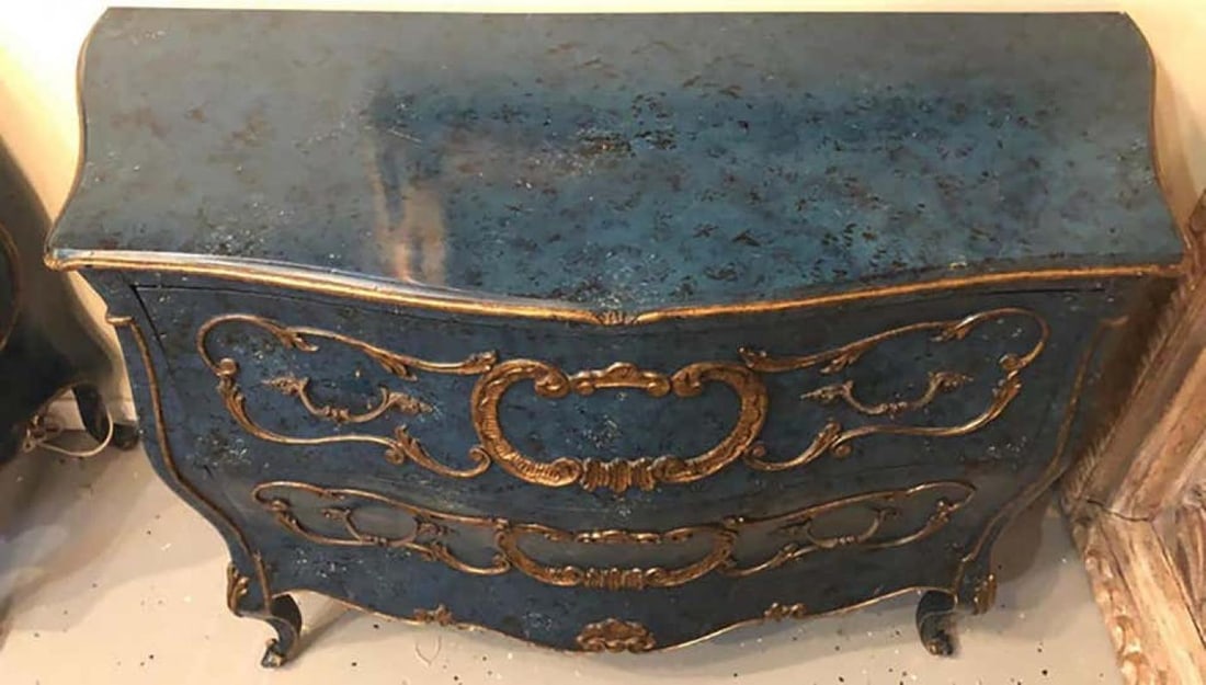 Single Royal Blue and Parcel-Gilt Decorated Bombay Commode or Chest - 12