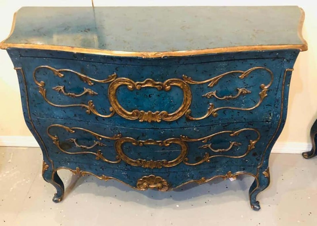 Single Royal Blue and Parcel-Gilt Decorated Bombay Commode or Chest - 4