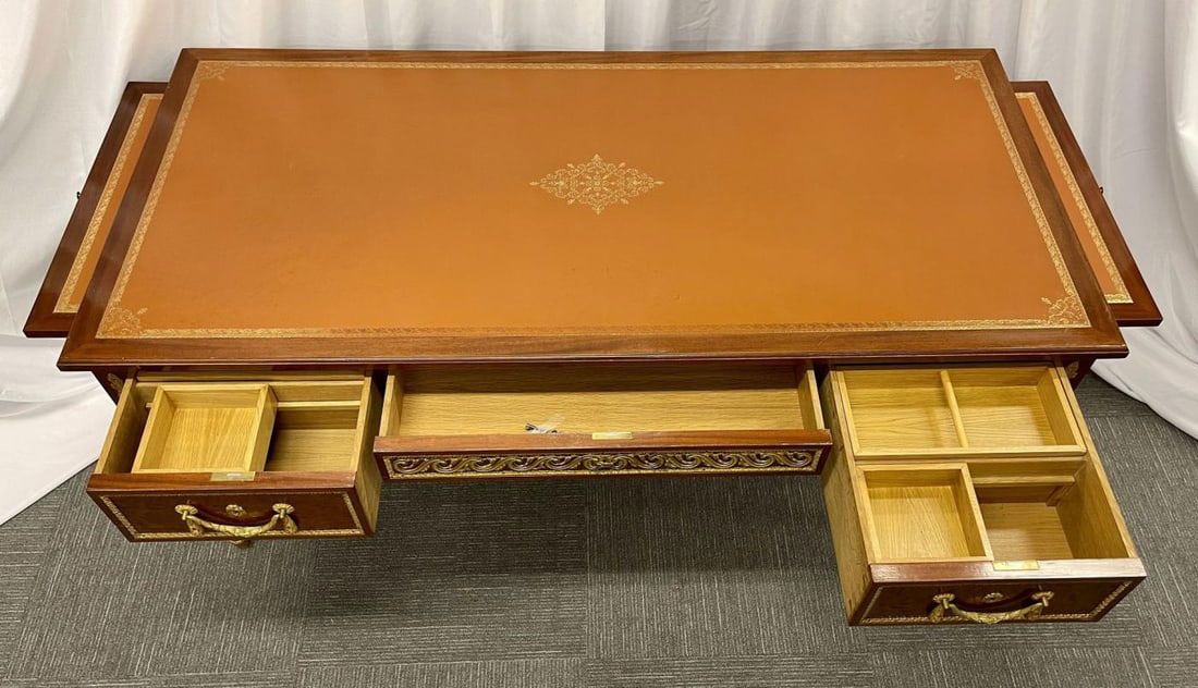 French Tortoise Wood Louis XVI Style Maison Jansen Partners Desk or Bureau Plat - 12