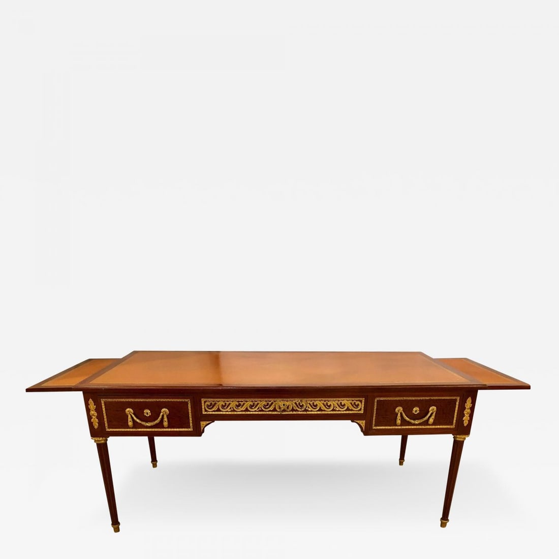 French Tortoise Wood Louis XVI Style Maison Jansen Partners Desk or Bureau Plat - 2