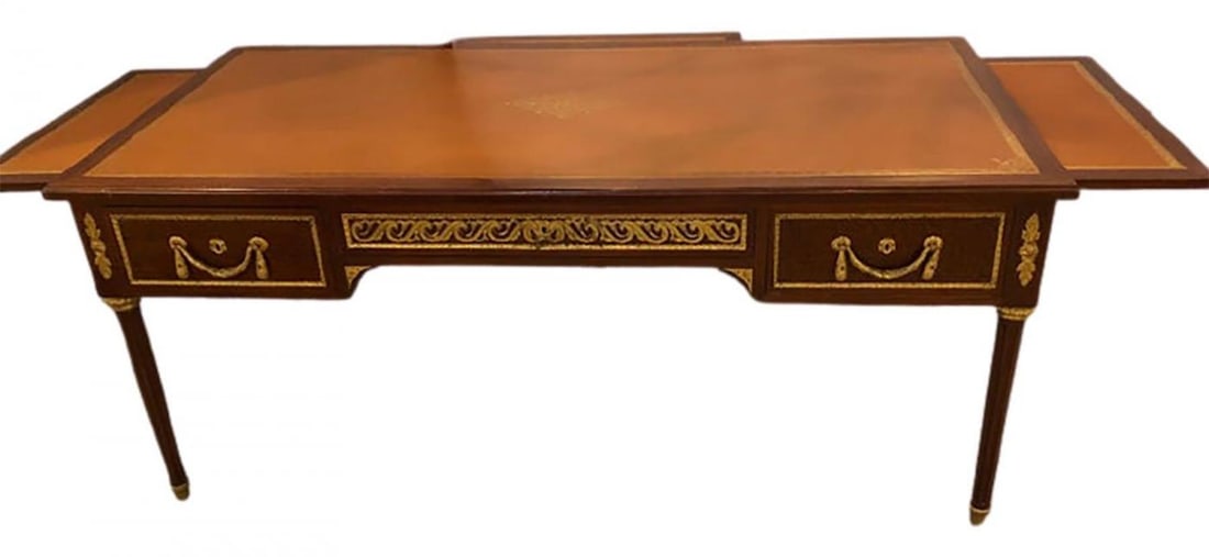 French Tortoise Wood Louis XVI Style Maison Jansen Partners Desk or Bureau Plat - 5