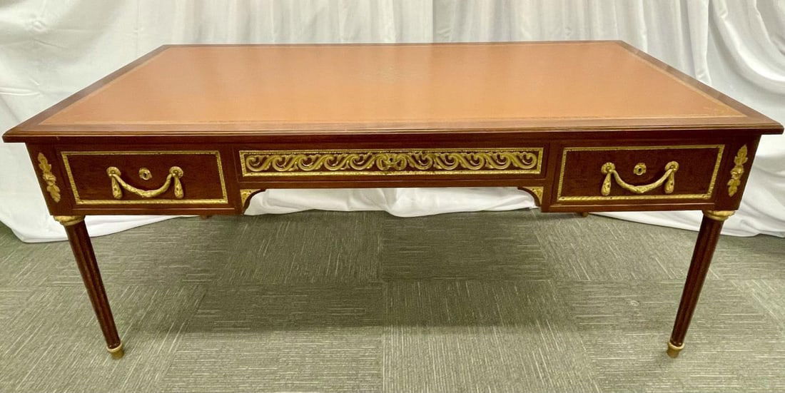 French Tortoise Wood Louis XVI Style Maison Jansen Partners Desk or Bureau Plat - 6