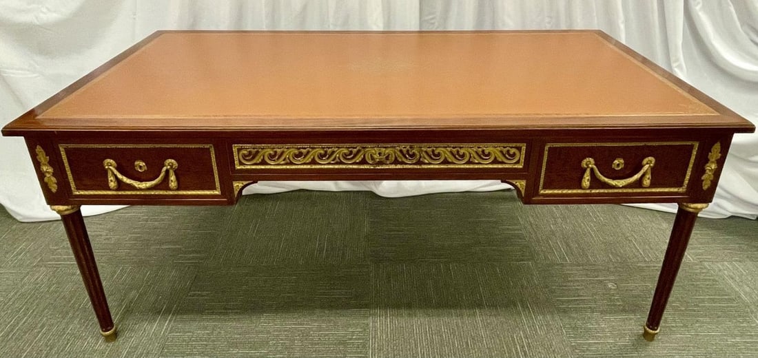 French Tortoise Wood Louis XVI Style Maison Jansen Partners Desk or Bureau Plat - 7