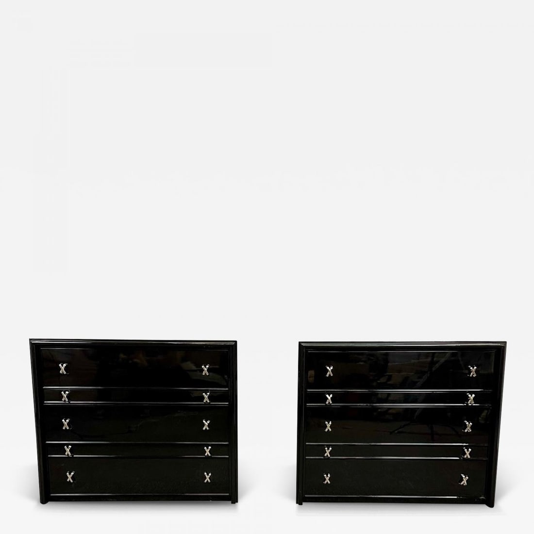 Pair Mid-Century Modern Commodes / Nightstands, Paul Frankl Style, Ebony Lacquer - 2