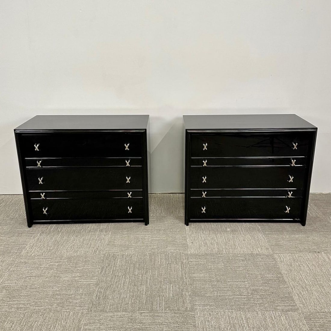 Pair Mid-Century Modern Commodes / Nightstands, Paul Frankl Style, Ebony Lacquer - 4