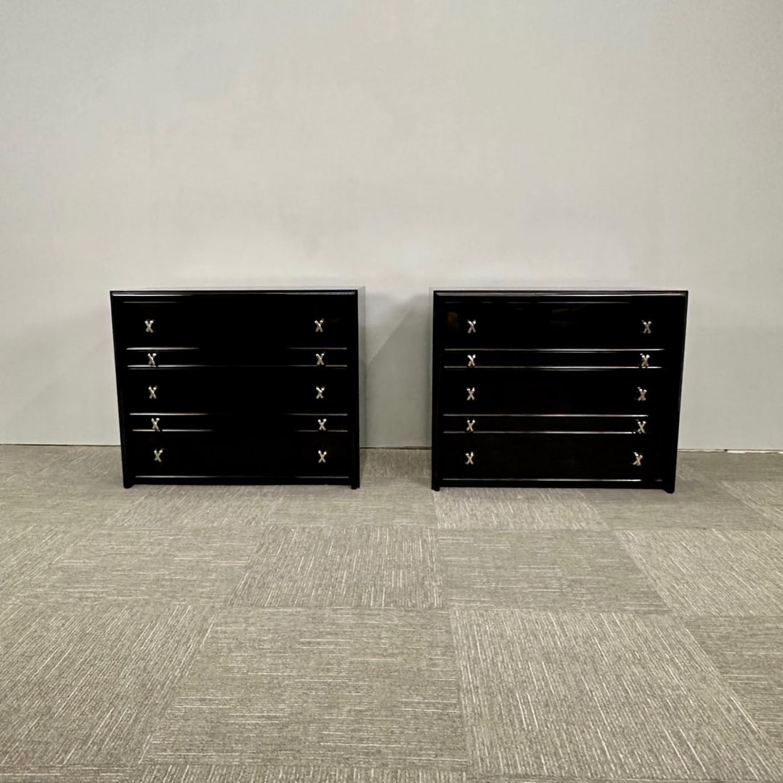 Pair Mid-Century Modern Commodes / Nightstands, Paul Frankl Style, Ebony Lacquer - 5