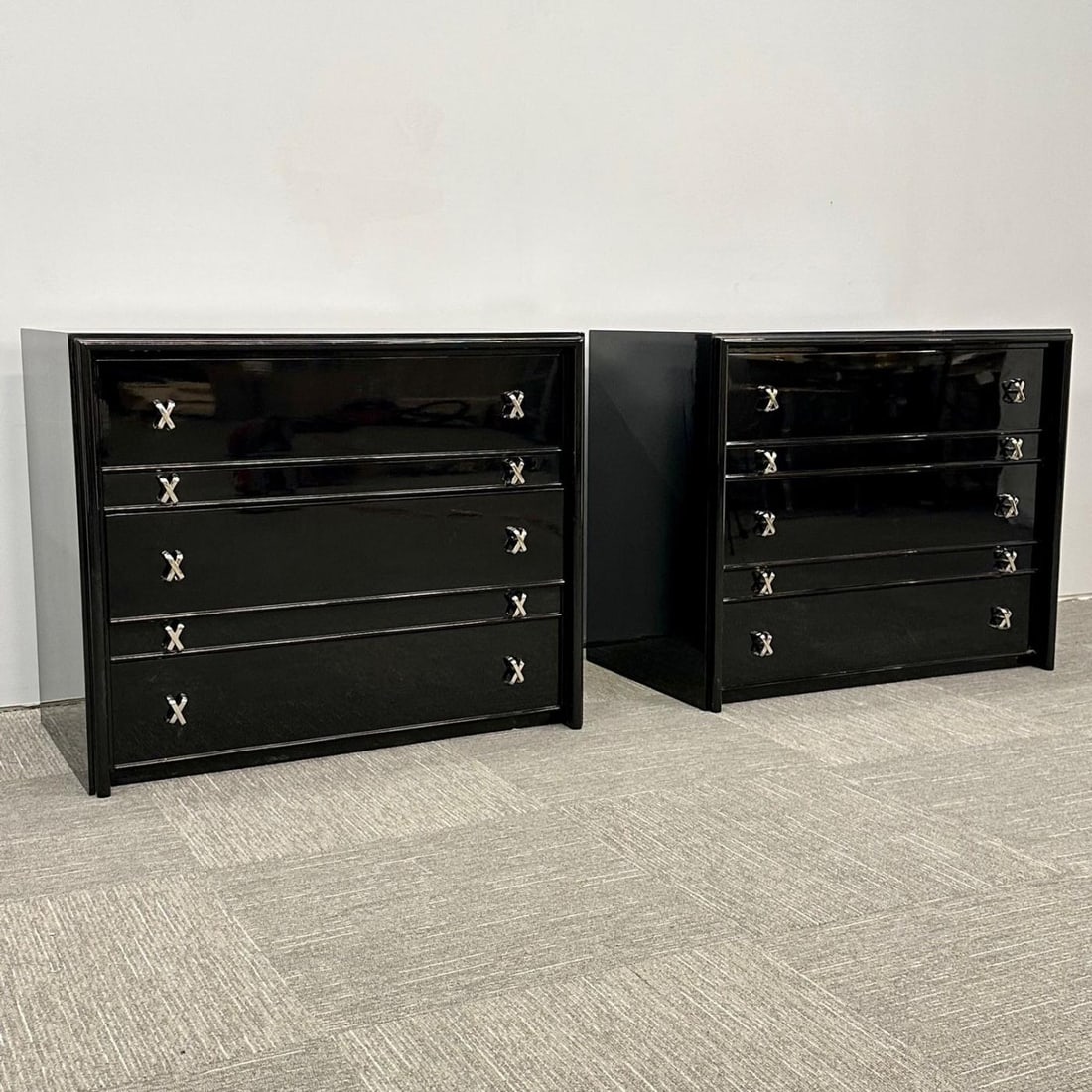 Pair Mid-Century Modern Commodes / Nightstands, Paul Frankl Style, Ebony Lacquer - 6