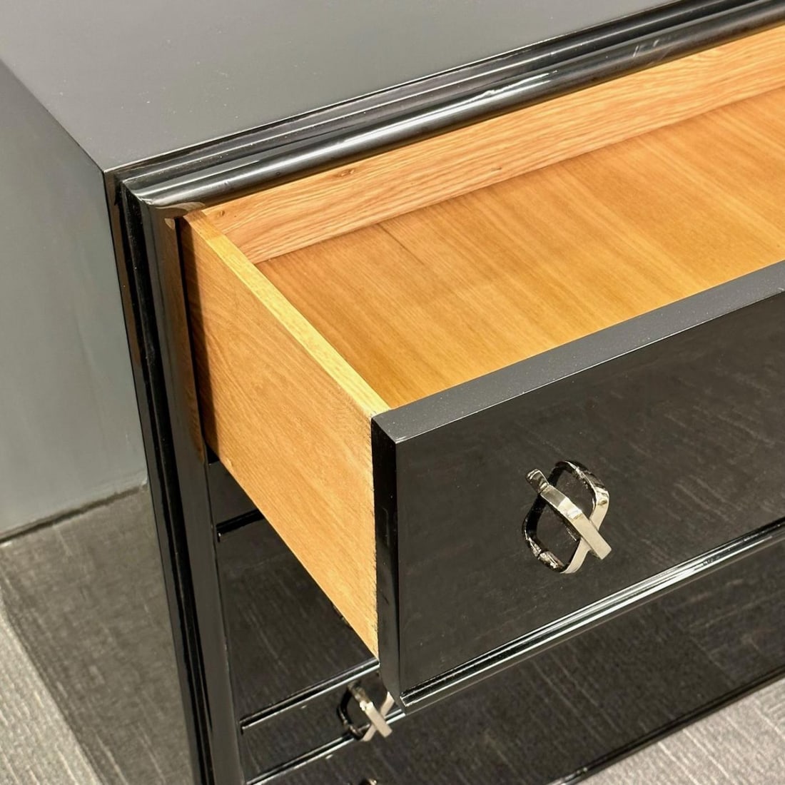 Pair Mid-Century Modern Commodes / Nightstands, Paul Frankl Style, Ebony Lacquer - 8