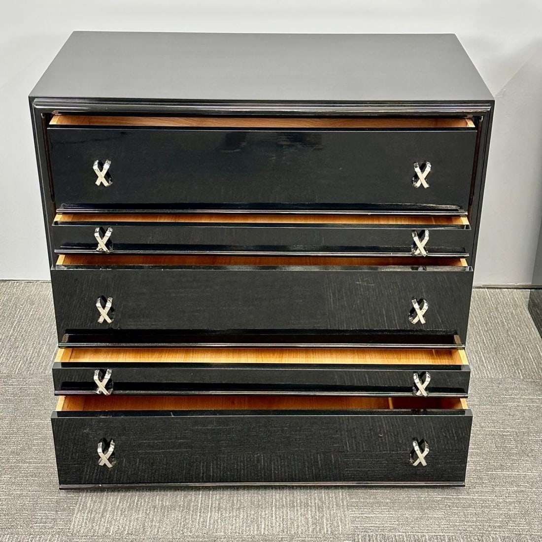 Pair Mid-Century Modern Commodes / Nightstands, Paul Frankl Style, Ebony Lacquer - 9