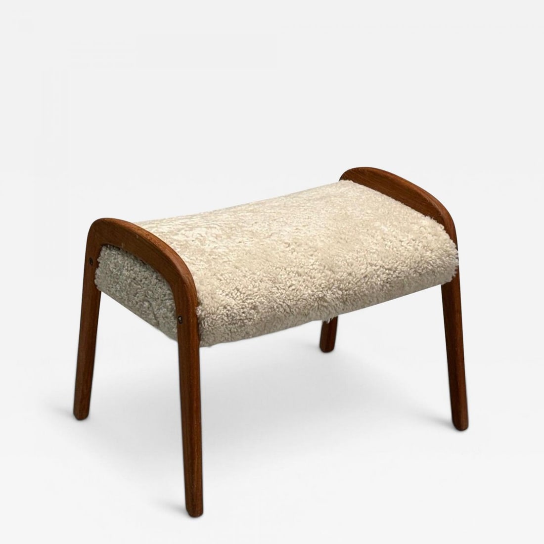 Danish Mid-Century Modern, Shearling Stool, Beige Sheepskin, Denmark, 1970s - 2