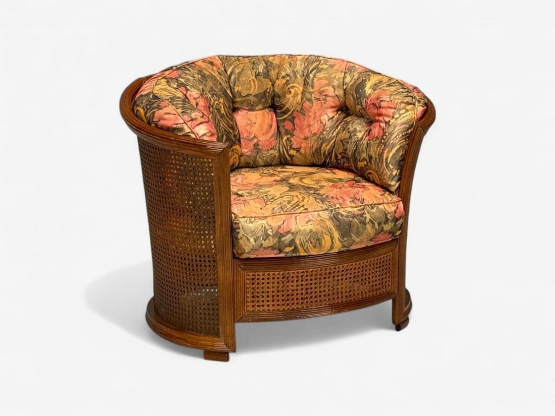 Traditional, Cane, Walnut, Barrel Back Armchair, USA, 1980s - 12