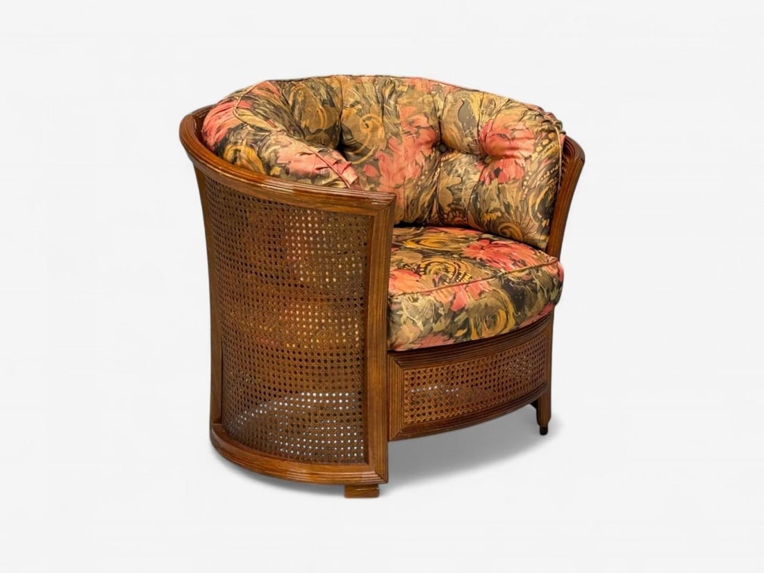 Traditional, Cane, Walnut, Barrel Back Armchair, USA, 1980s - 5