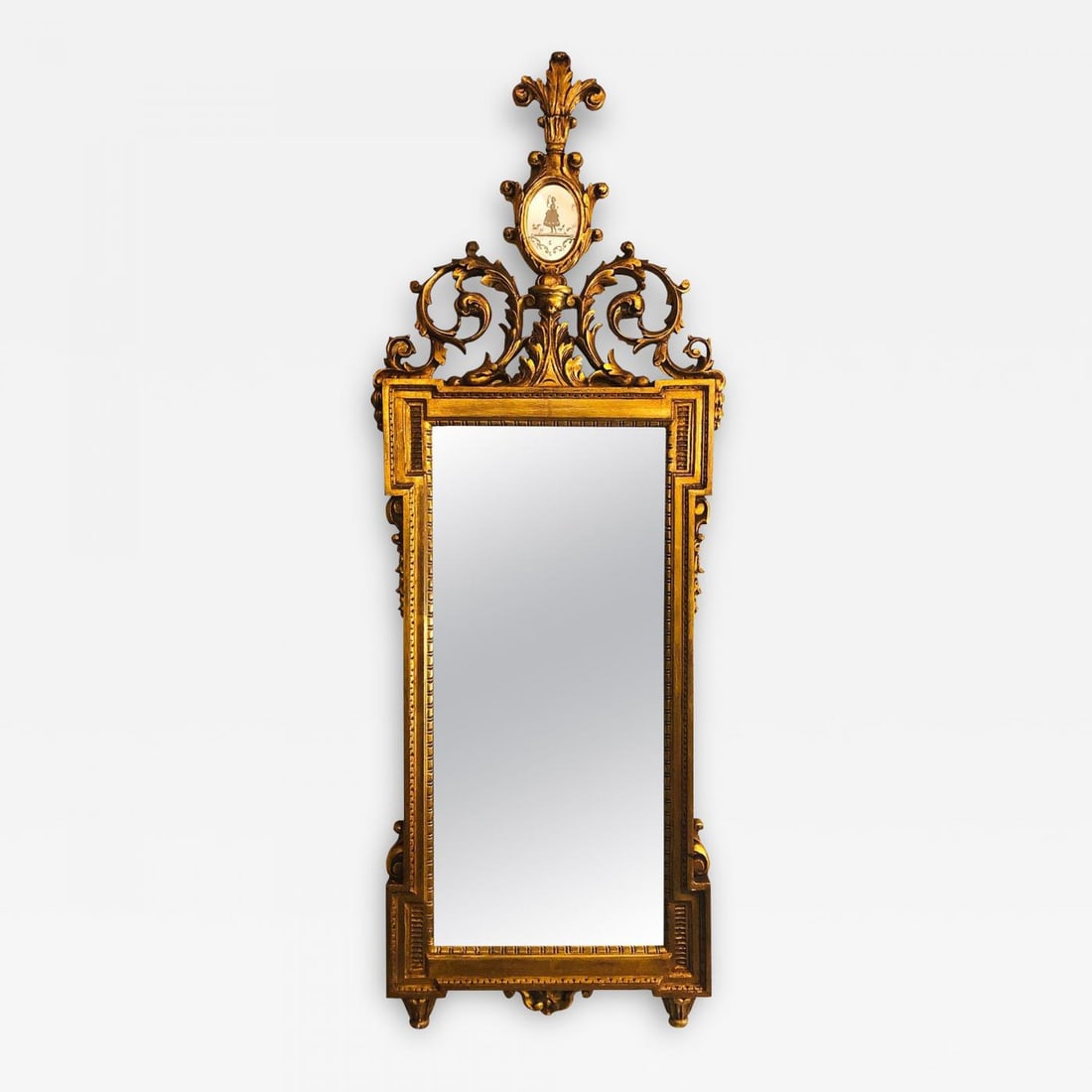 Gilt Carved Wall, Console or Table Mirror with High Open Fleur-de-Lis Pediment - 2