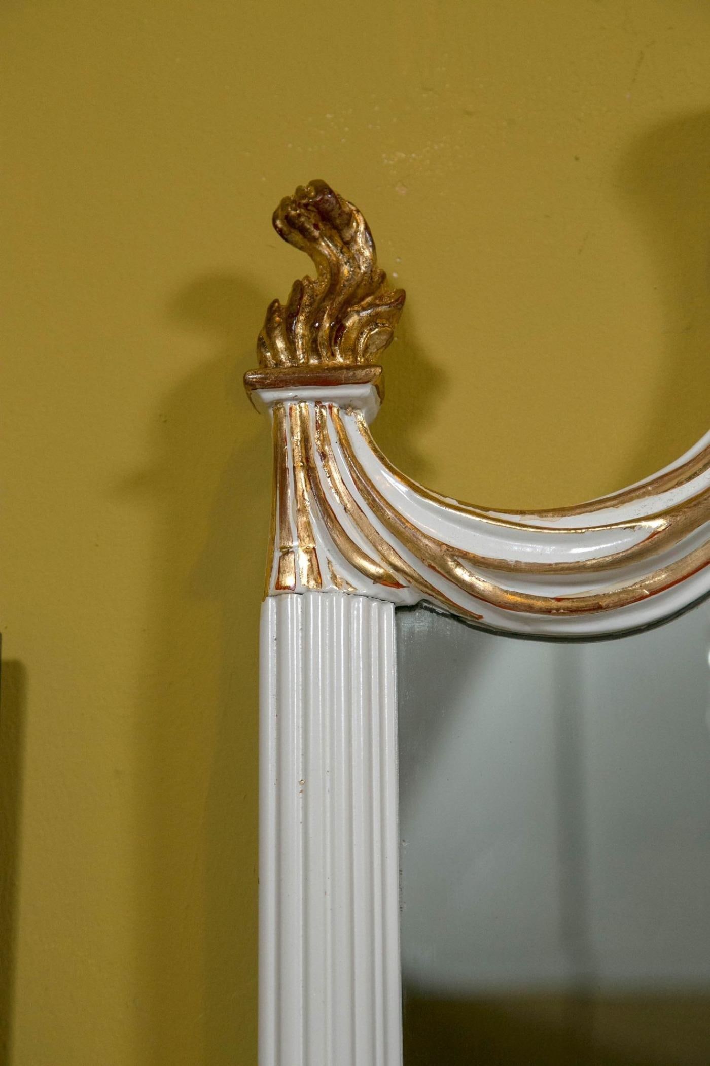 Hollywood Regency White Lacquered Giltwood Wall Console Mirror Paint Decorated - 4