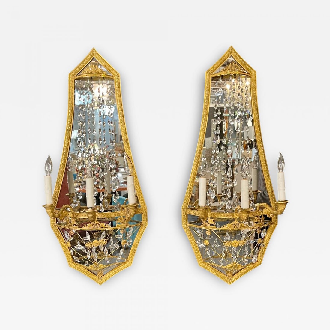 Pair of Maison Baguès Mirrored Wall Lights, Sconces or Girandoles - 2