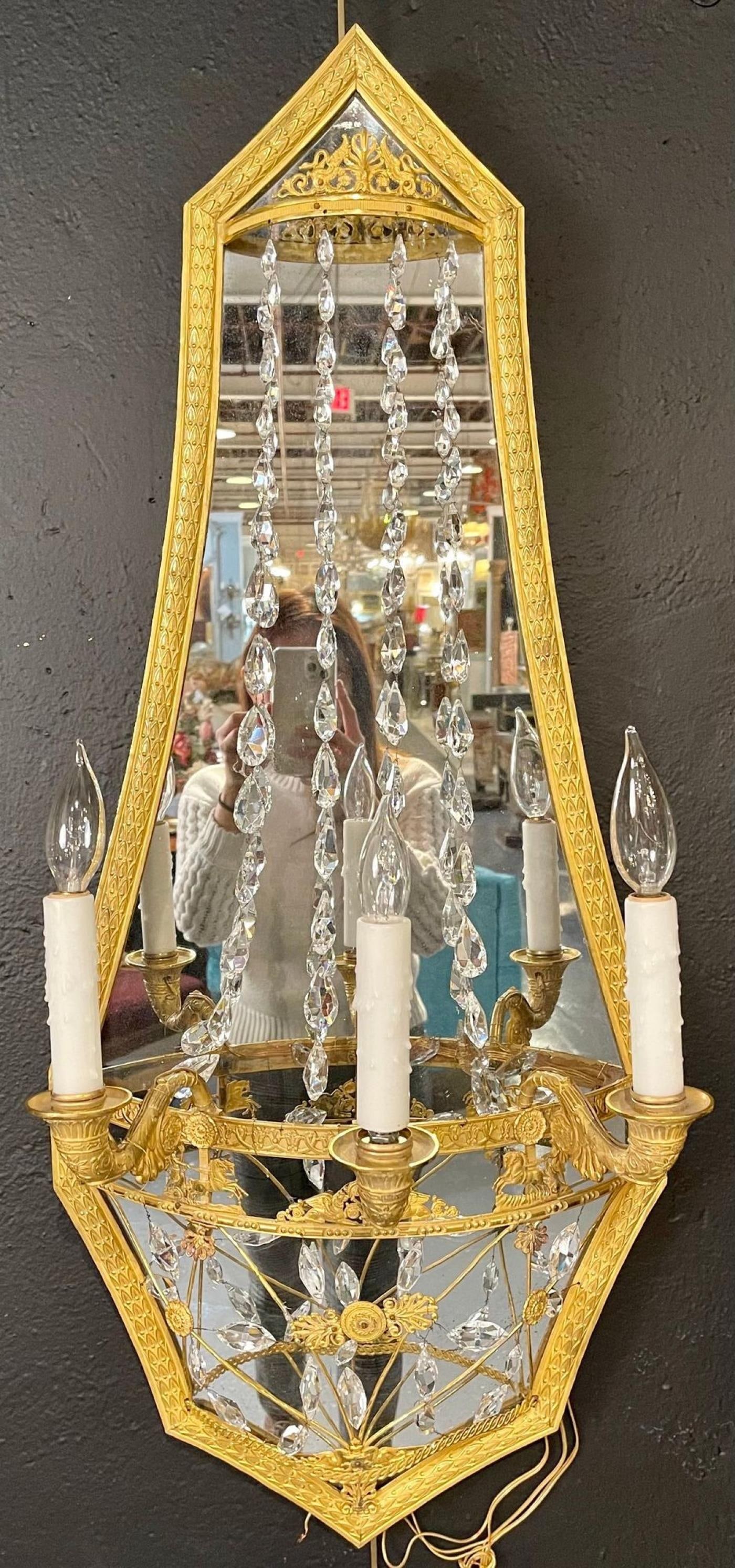 Pair of Maison Baguès Mirrored Wall Lights, Sconces or Girandoles - 4