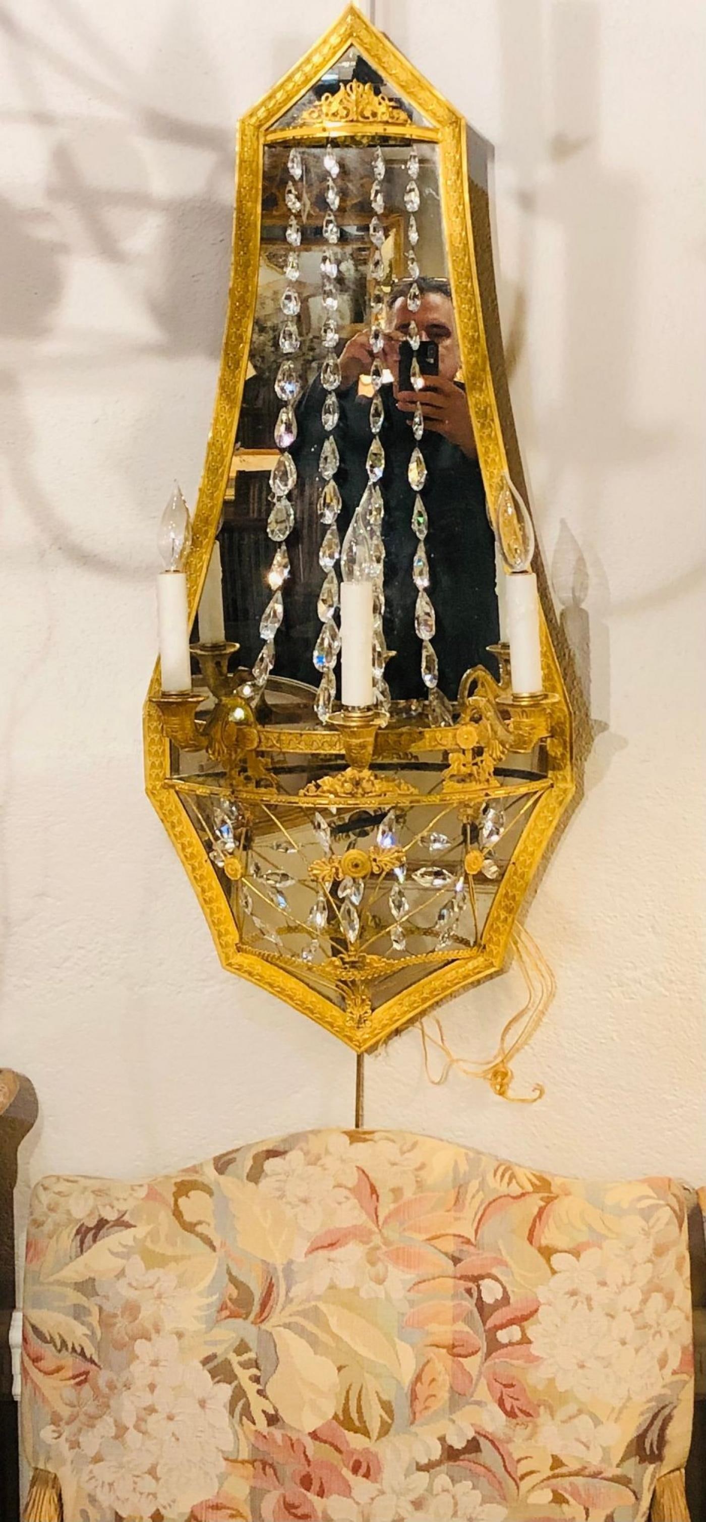 Pair of Maison Baguès Mirrored Wall Lights, Sconces or Girandoles - 5