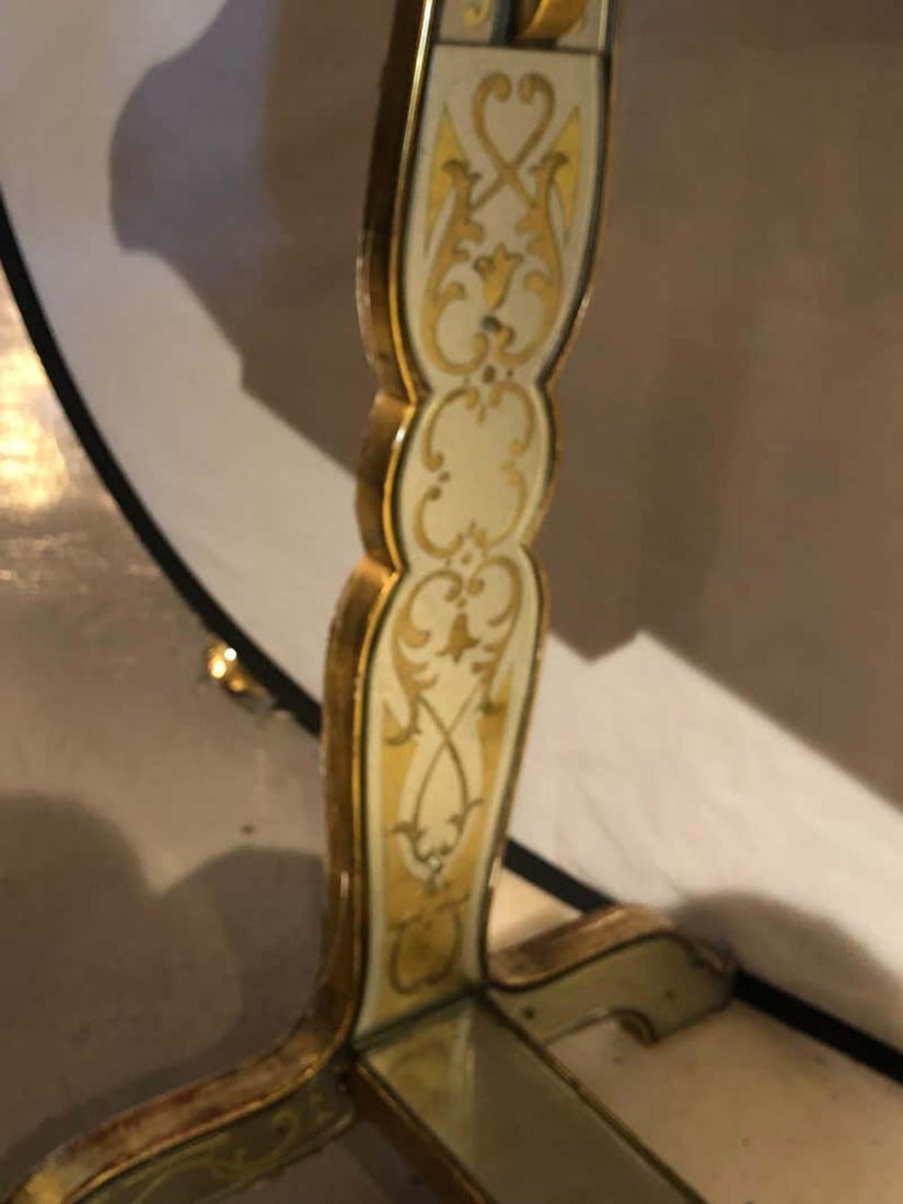 Jansen Fine Eglomise Double Drawer Etched Mirror and Silver Leaf Vanity Desk - 12