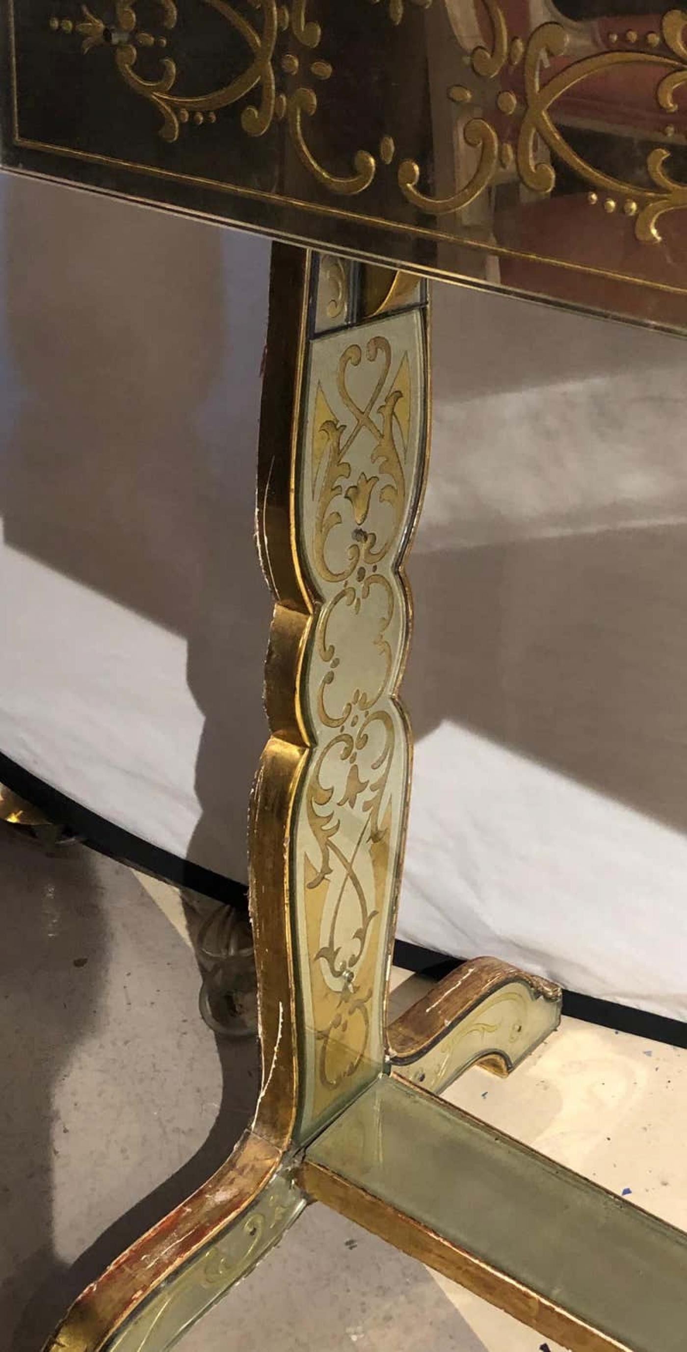 Jansen Fine Eglomise Double Drawer Etched Mirror and Silver Leaf Vanity Desk - 6