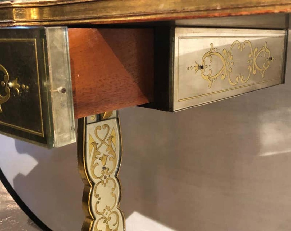 Jansen Fine Eglomise Double Drawer Etched Mirror and Silver Leaf Vanity Desk - 7