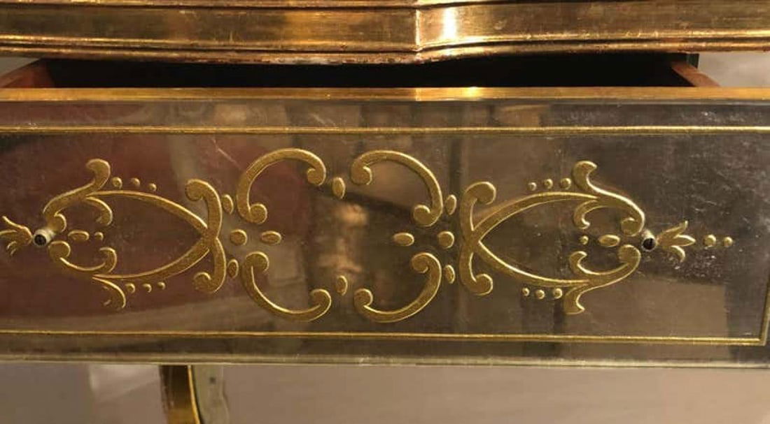 Jansen Fine Eglomise Double Drawer Etched Mirror and Silver Leaf Vanity Desk - 8