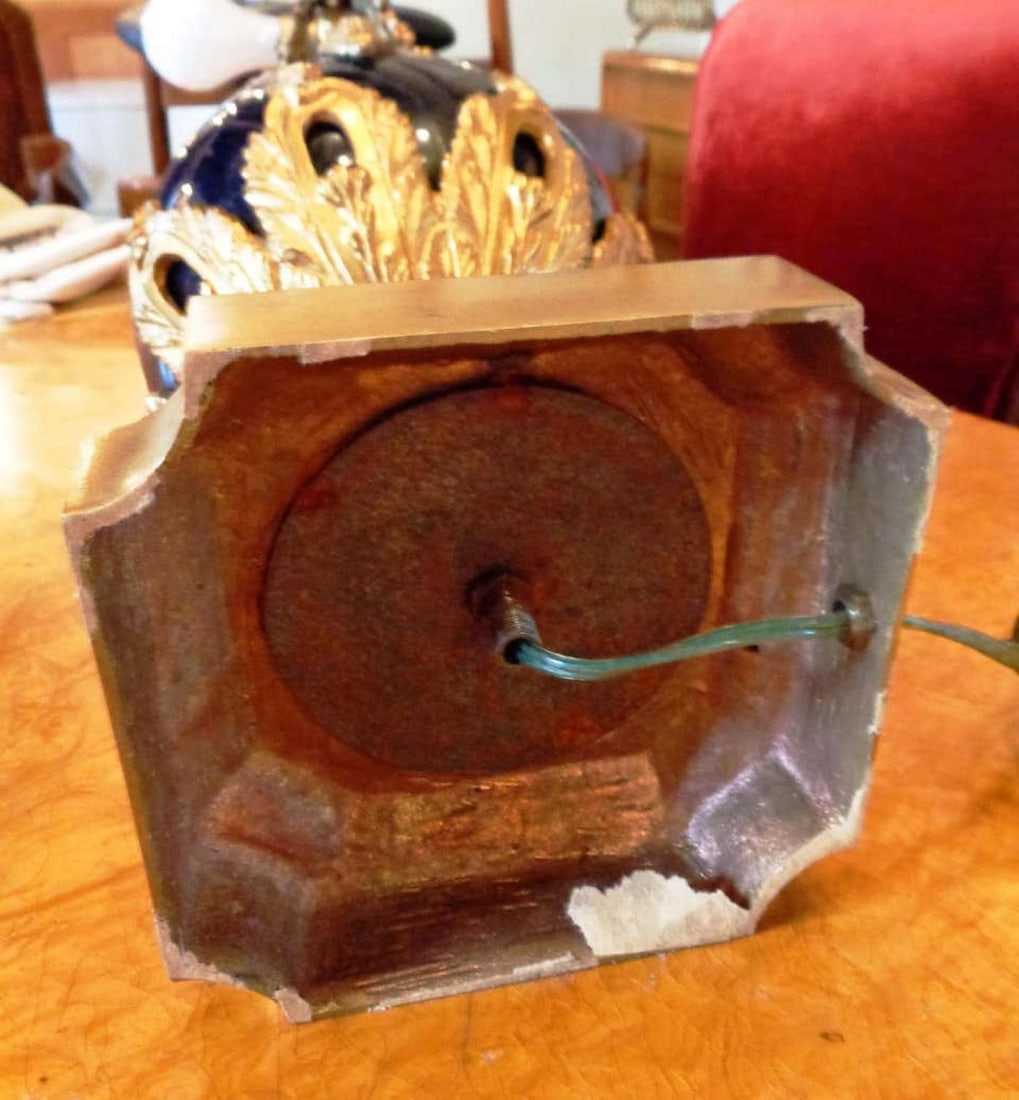 Sevres Style Cobalt Blue Porcelain & Bronze Swan Handle Urn Mounted as a Lamp - 11