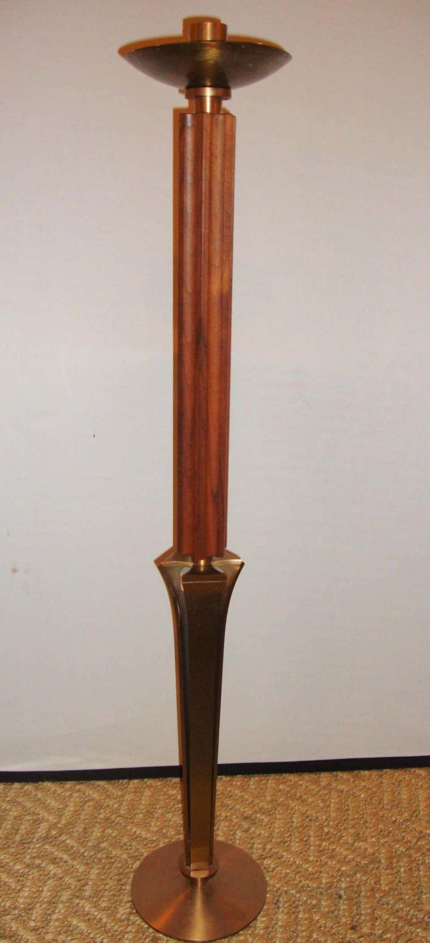 Pair of Mid-Century Modern Teak and Brass Standing "Prickets" Candlesticks - 4