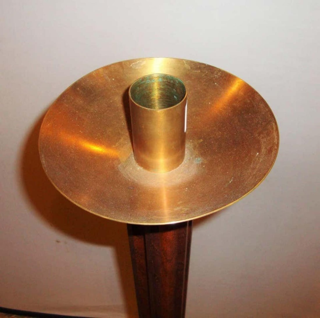 Pair of Mid-Century Modern Teak and Brass Standing "Prickets" Candlesticks - 5