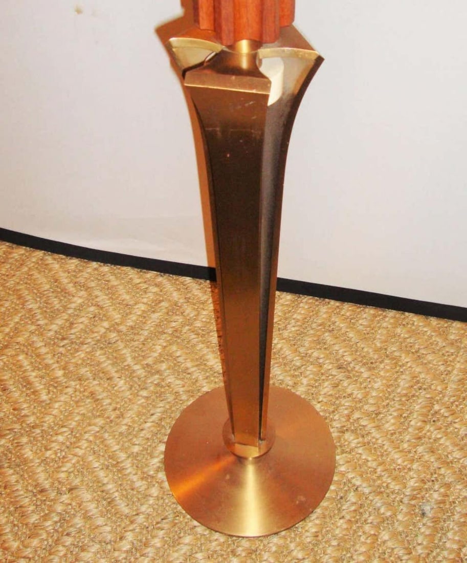 Pair of Mid-Century Modern Teak and Brass Standing "Prickets" Candlesticks - 6