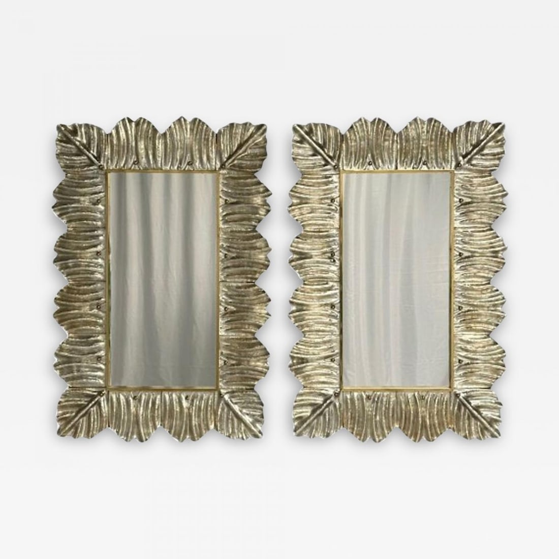 Contemporary, Leaf Motif, Murano Glass, Silver Gilt, Wall Mirrors, Italy, 21st C - 2