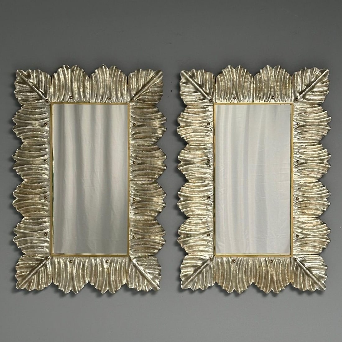 Contemporary, Leaf Motif, Murano Glass, Silver Gilt, Wall Mirrors, Italy, 21st C - 3