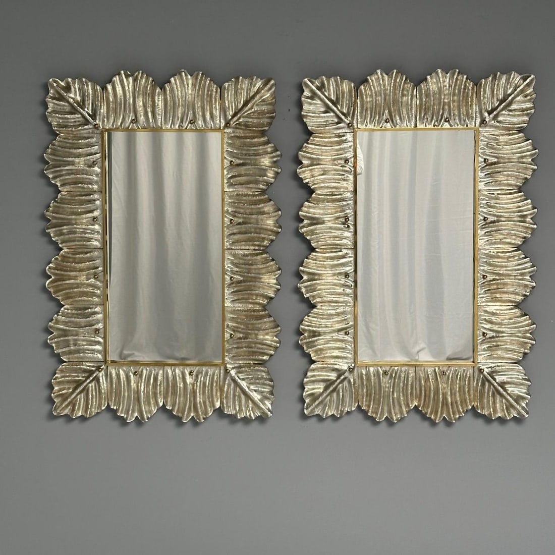 Contemporary, Leaf Motif, Murano Glass, Silver Gilt, Wall Mirrors, Italy, 21st C - 4