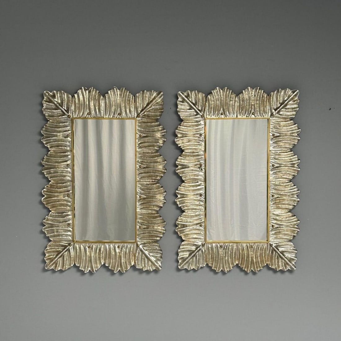 Contemporary, Leaf Motif, Murano Glass, Silver Gilt, Wall Mirrors, Italy, 21st C - 5