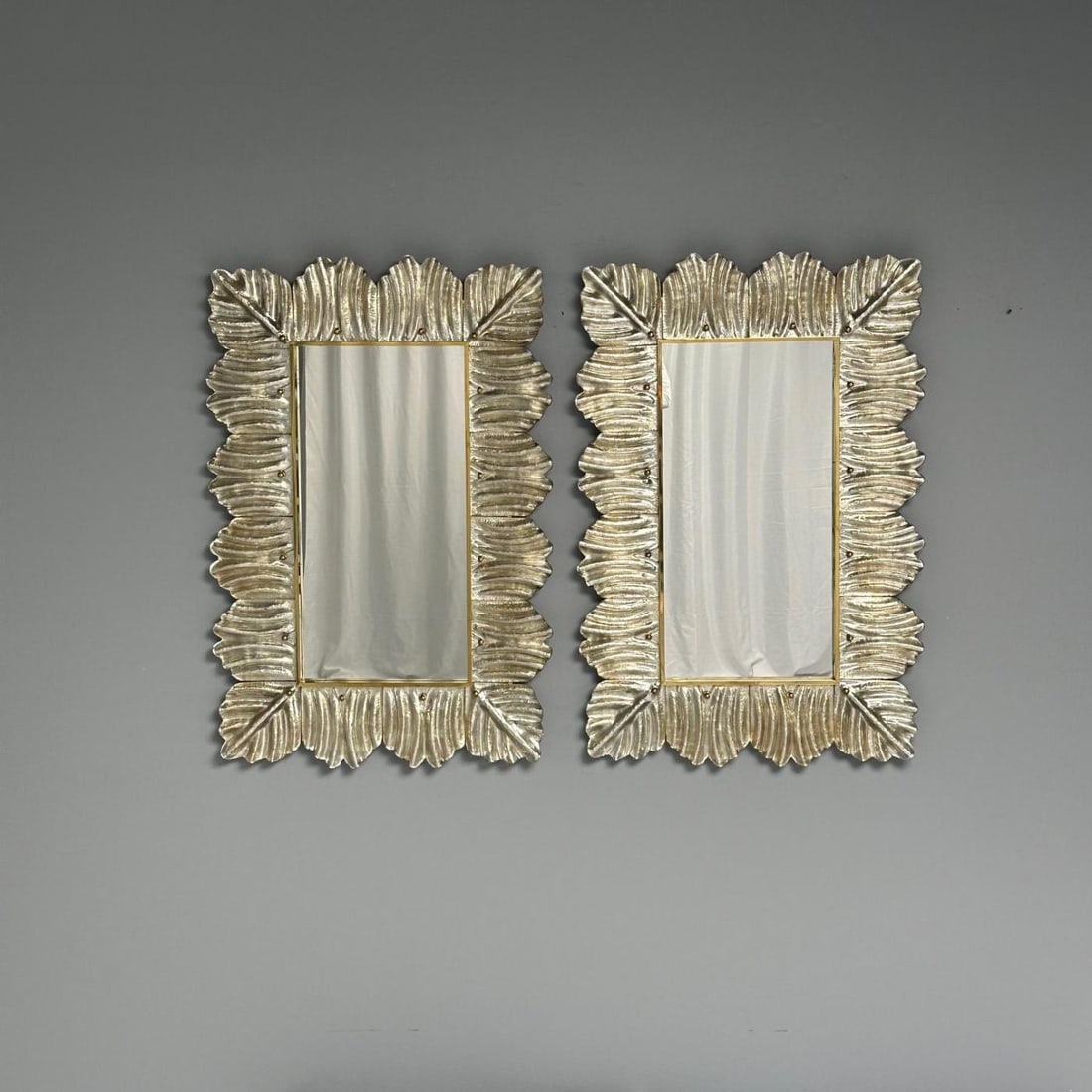 Contemporary, Leaf Motif, Murano Glass, Silver Gilt, Wall Mirrors, Italy, 21st C - 6