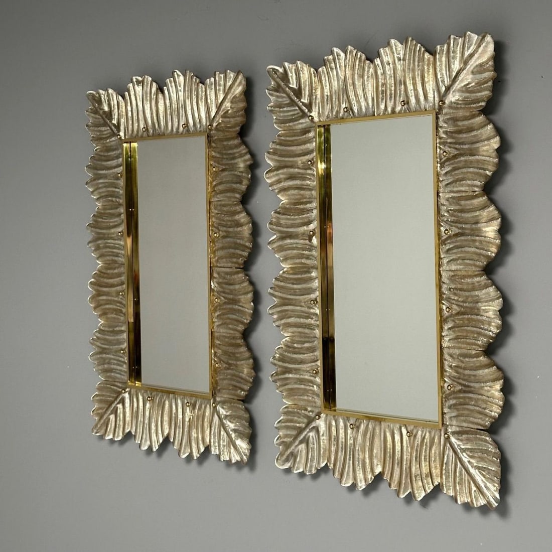 Contemporary, Leaf Motif, Murano Glass, Silver Gilt, Wall Mirrors, Italy, 21st C - 7