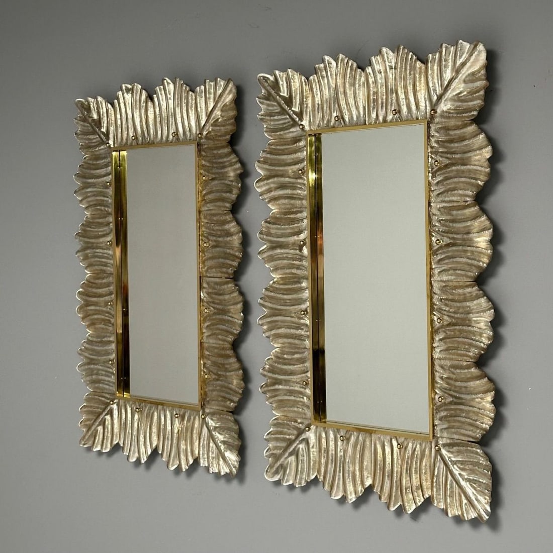 Contemporary, Leaf Motif, Murano Glass, Silver Gilt, Wall Mirrors, Italy, 21st C - 8