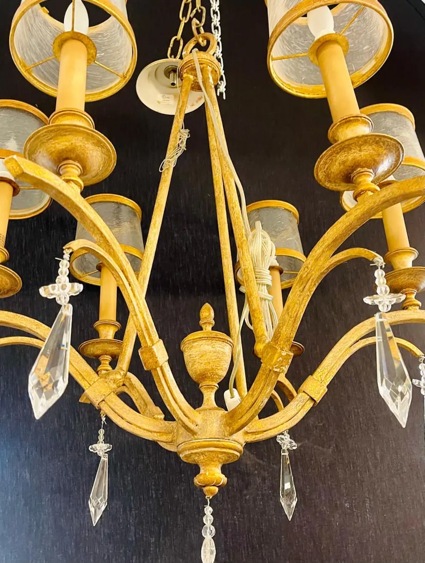 Italian Gilt Metal and Crystal Chandelier with Glass Shades - 5