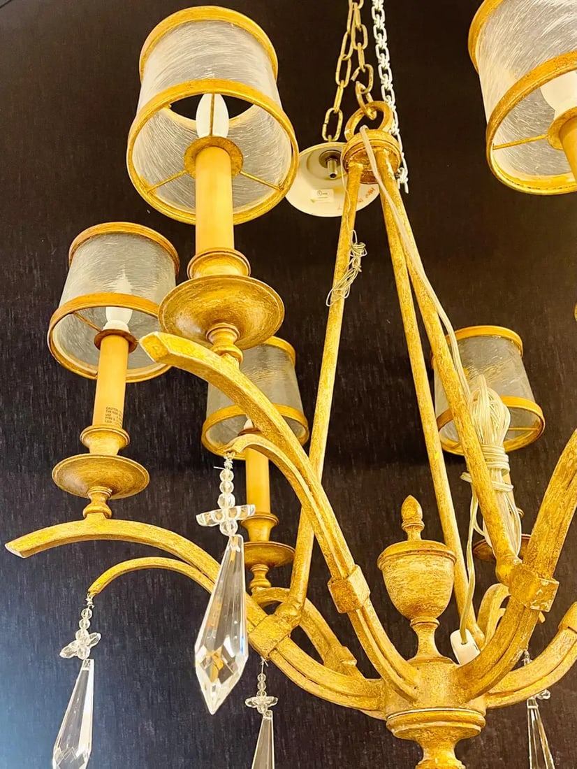 Italian Gilt Metal and Crystal Chandelier with Glass Shades - 6