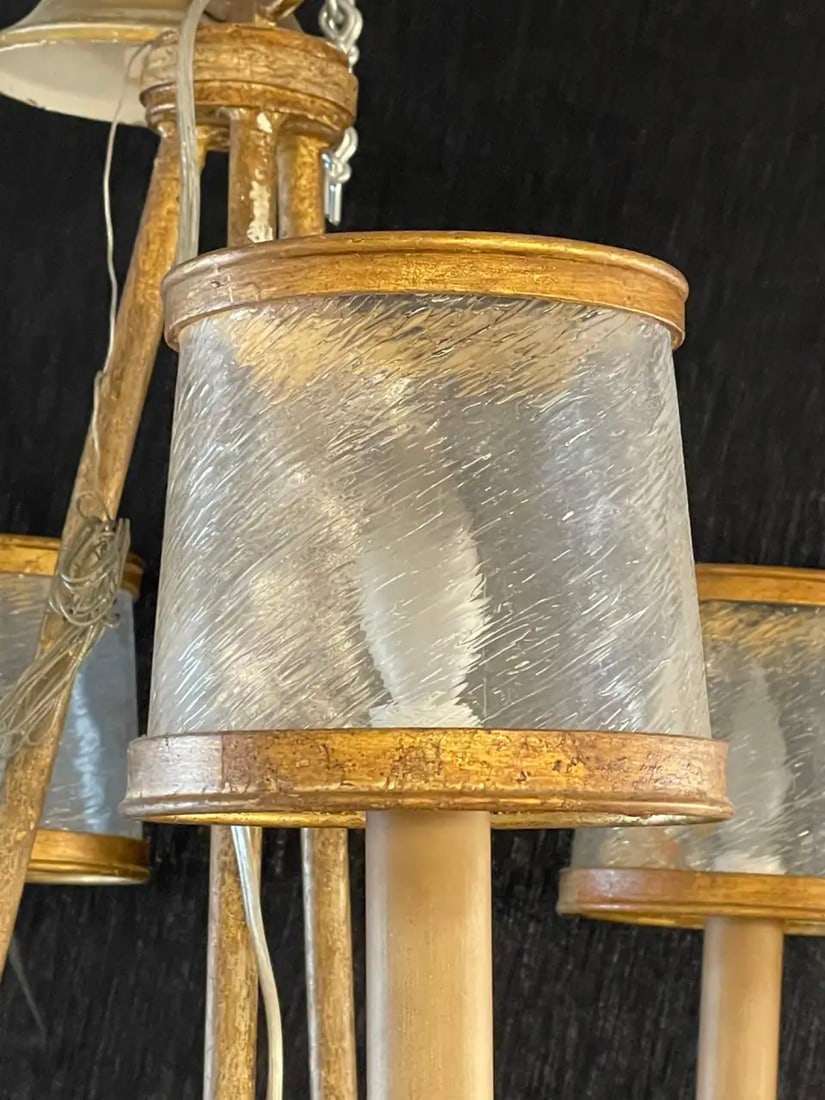 Italian Gilt Metal and Crystal Chandelier with Glass Shades - 9