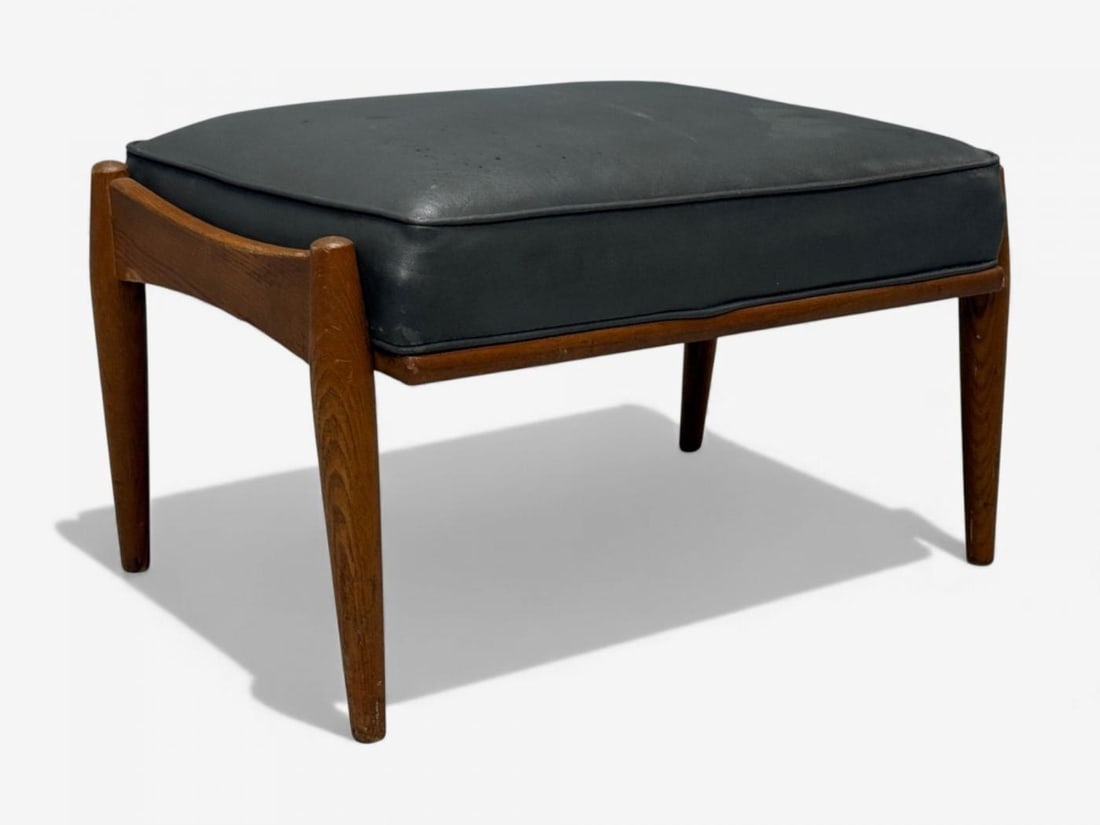 Danish Modern, Gray Leatherette, Walnut, Footstool, Denmark, 1950s - 3