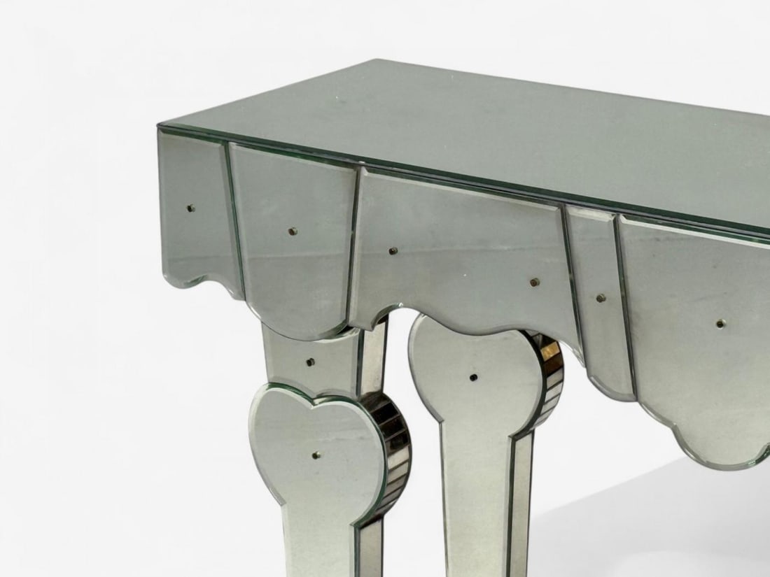 French Art Deco Style, Antique Glass, Painted Wood, Mirrored Console Tables - 8