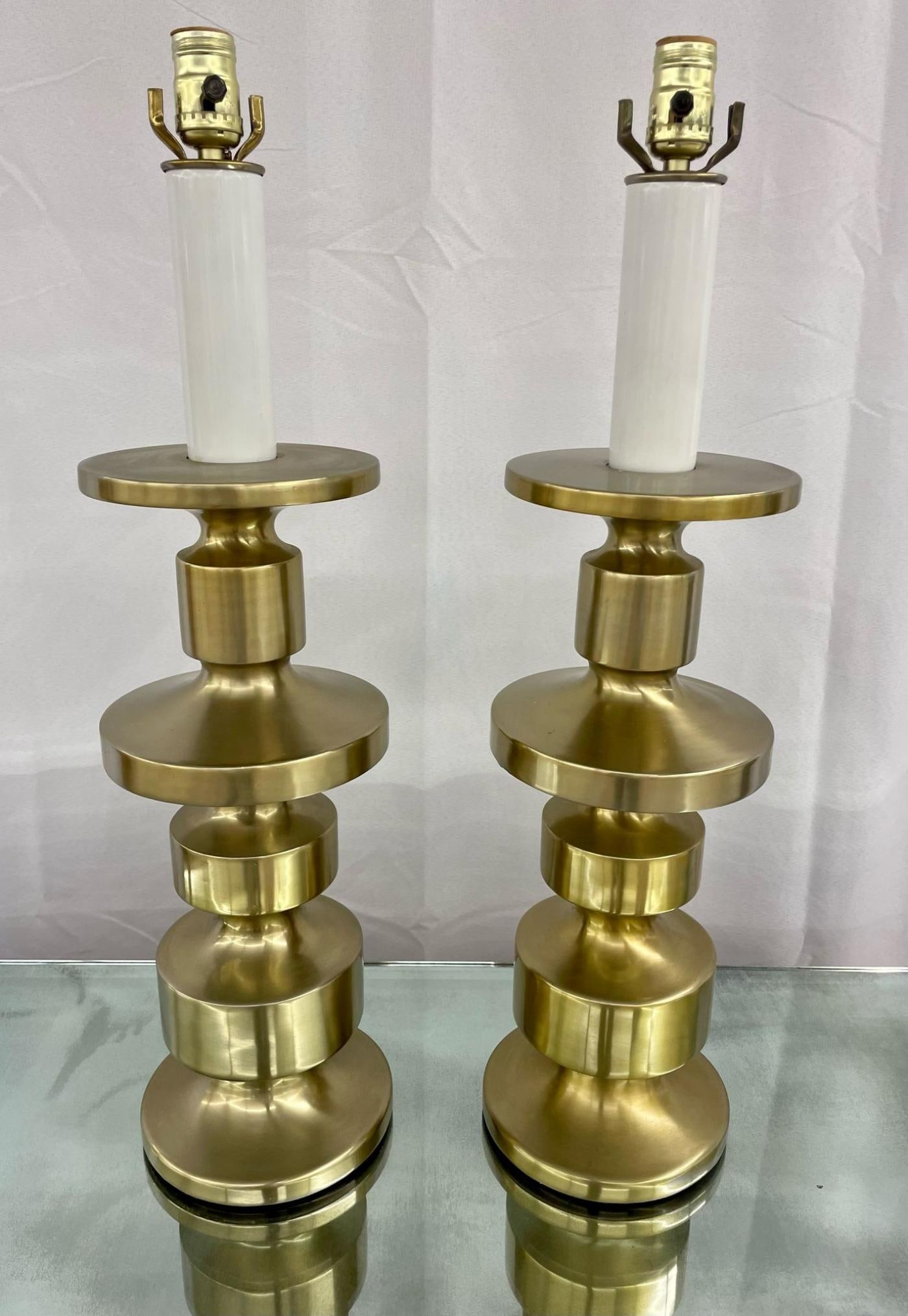 Pair of Hollywood Regency Solid Brass Table / Desk Lamps, Candlestick, Modern - 4