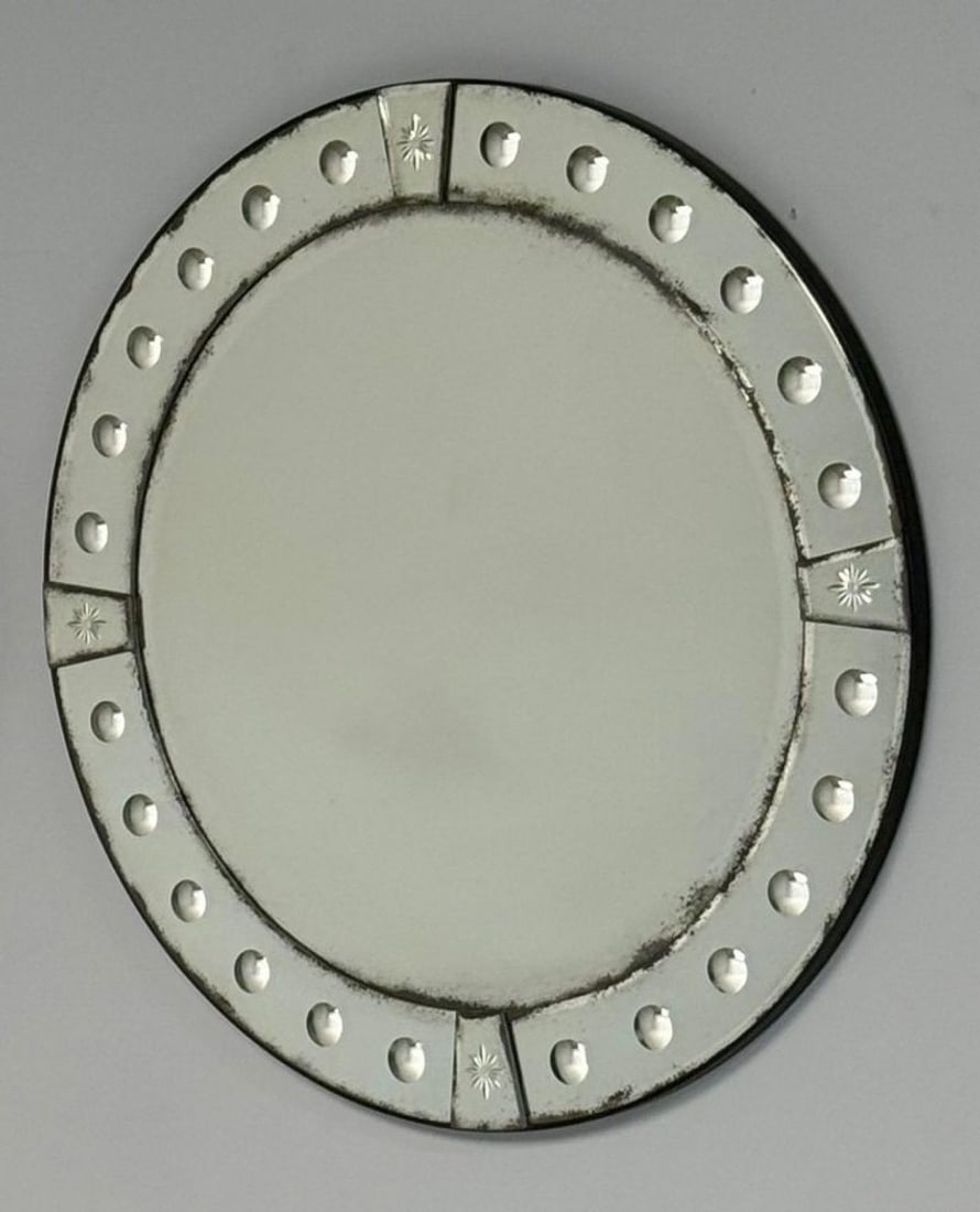 Art Deco Style, Venetian Circular Wall Mirrors, Antiqued Beveled Glass, 21st C. - 3